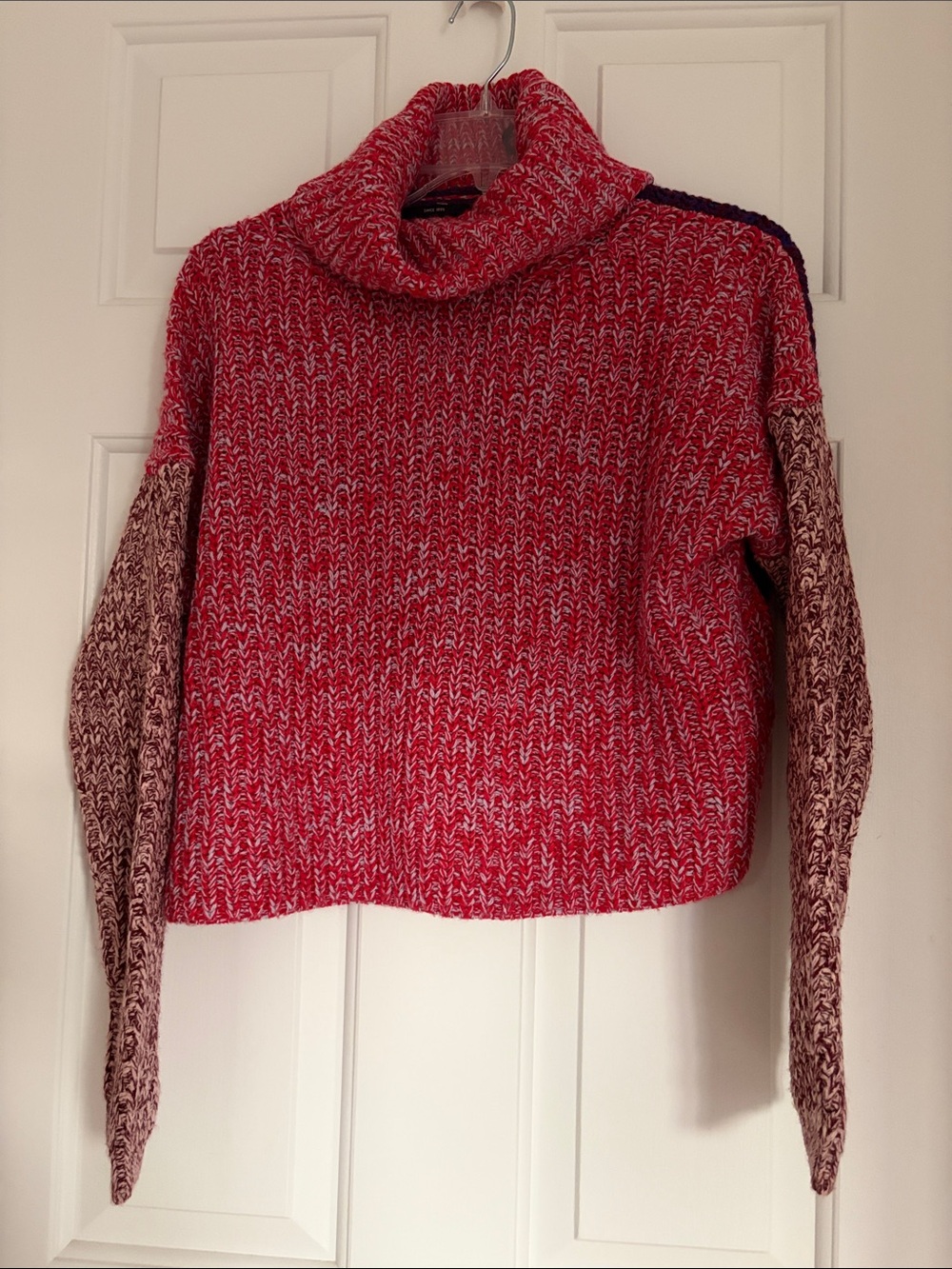 Cozy Red/Purple Turtleneck Colorblock Sweater